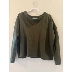 Eileen Fisher Long Sleeve Green Raw Edge Hem Pullover Sz L Sweatshirt